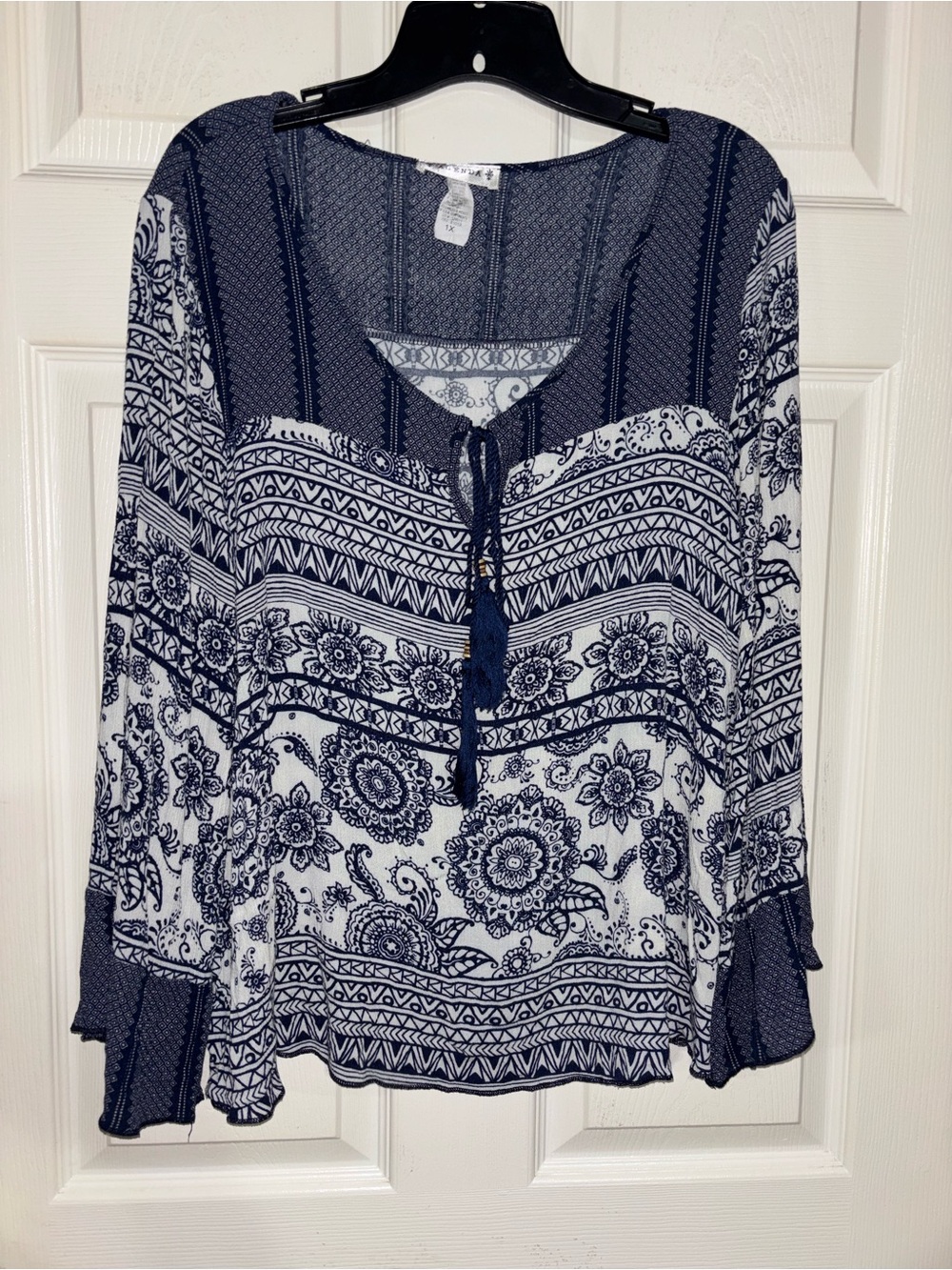 On Running Navy & White Printed Peasant Tunic